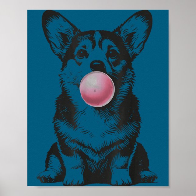 Corgi bläst Kaugummi Lustiger Hunde-Cartoon-Meme  Poster (Vorne)