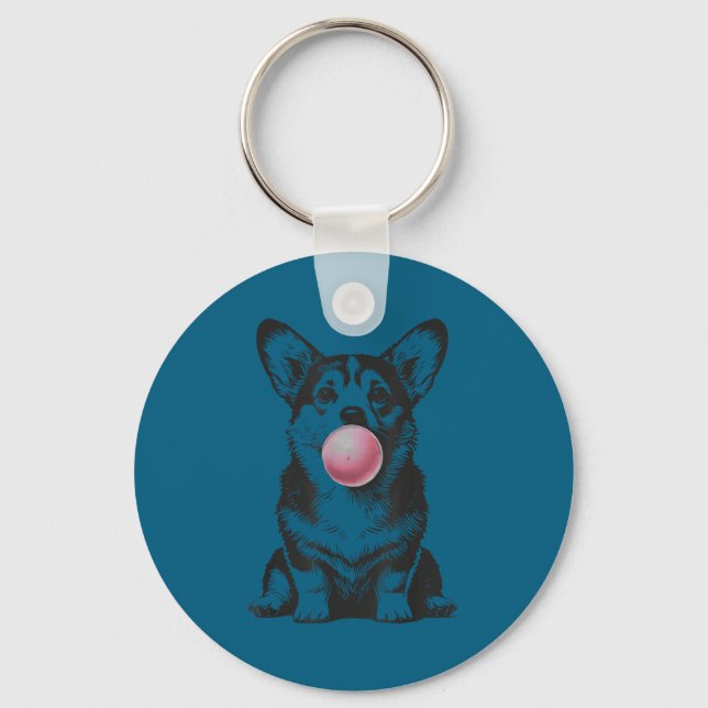 Corgi Blowing Bubble Gum Funny Dog Cartoon Meme  Schlüsselanhänger (Vorderseite)