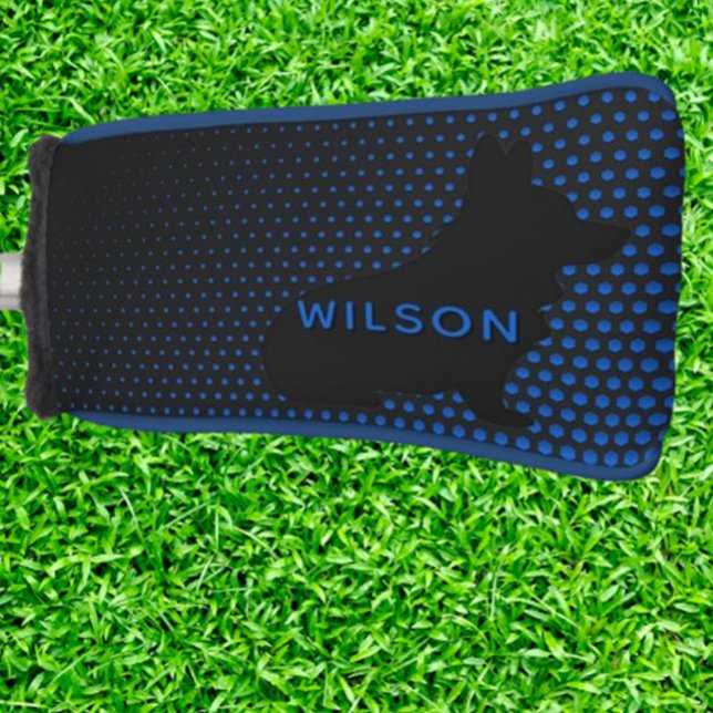 Corgi  blue dots golf headcover (Surprise a golfer who loves corgis with a custom blue corgi golf putter headcover. )