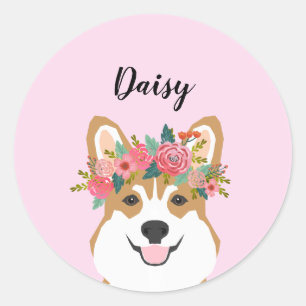 Corgi Blume Kronplatz Individuelle Name Runder Aufkleber