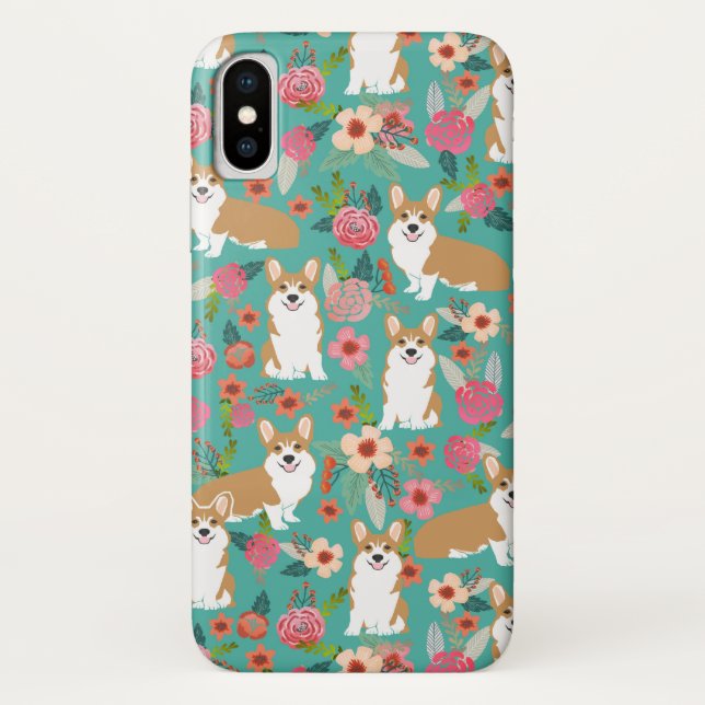 Corgi BlumeniPhone Fall - Türkis Case-Mate iPhone Hülle (Rückseite)