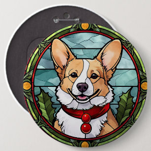 Corgi-Buntglas-Weihnachten Button