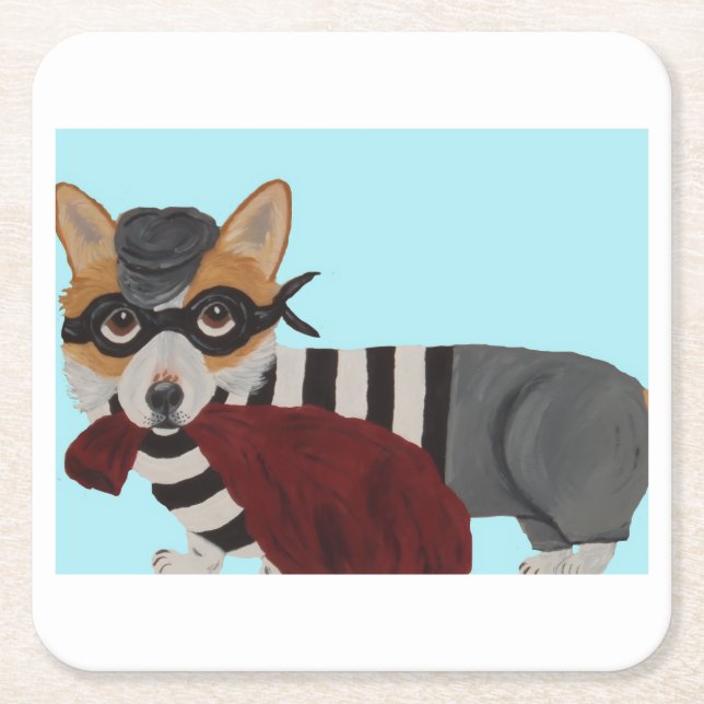 Corgi Burglar  Rechteckiger Pappuntersetzer (Vorderseite)