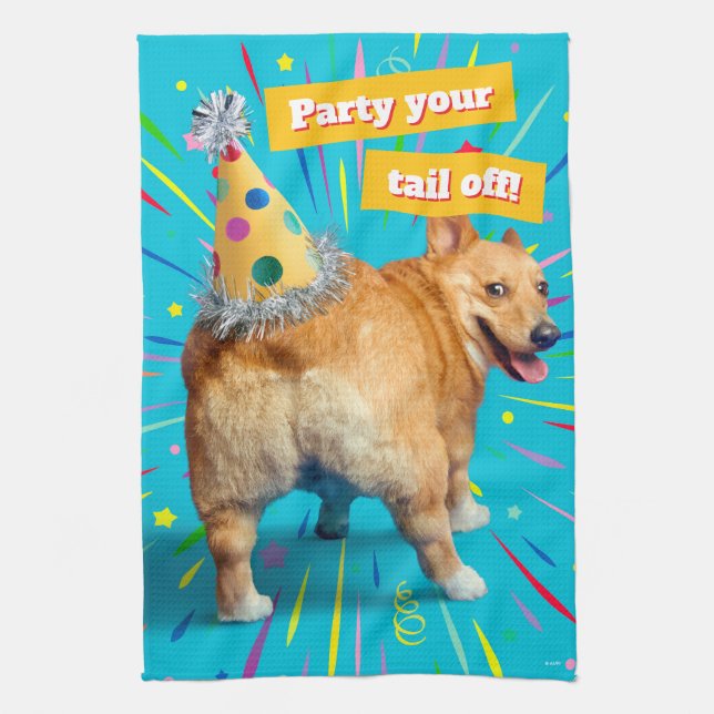 Corgi Butt Birthday Hat Geschirrtuch (Vertikal)