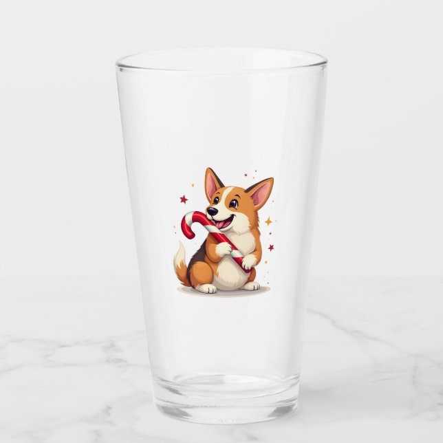 Corgi Candy Cane Joy Glas (Vorderseite)