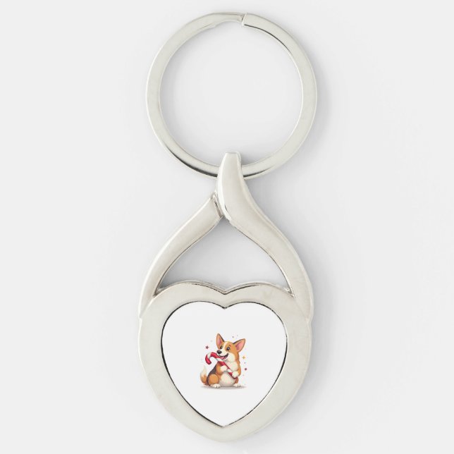 Corgi Candy Cane Joy Schlüsselanhänger (Vorderseite)