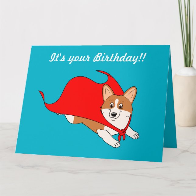 Corgi Cartoon Hero Birthday Card Karte (Vorderseite)