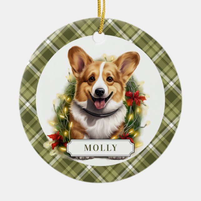 Corgi Ceramic Circle Ornement (Devant)