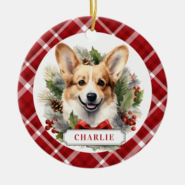 Corgi Ceramic Circle Ornement (Devant)