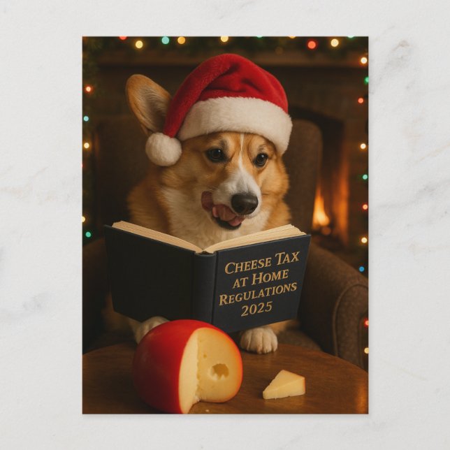 Corgi 'Cheese Tax' Christmas postcard Postkarte (Vorderseite)