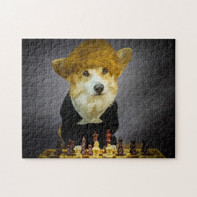 Corgi Chess Player Puzzle (Horizontal)
