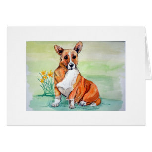 Corgi chien mignon gallois avec jonquille