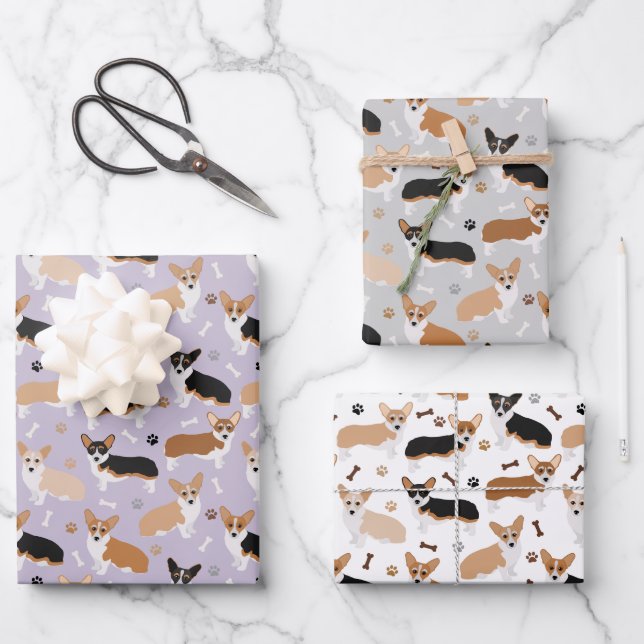 Corgi Chien Paws et os enveloppant des feuilles de (Recto)