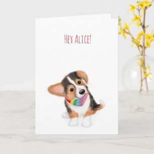 Corgi chiot hé là arc-en-ciel carte personnalisée