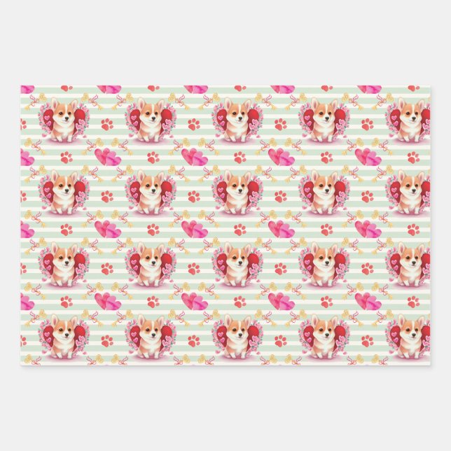 Corgi Chiot Valentines Jour papier d'emballage (Devant)