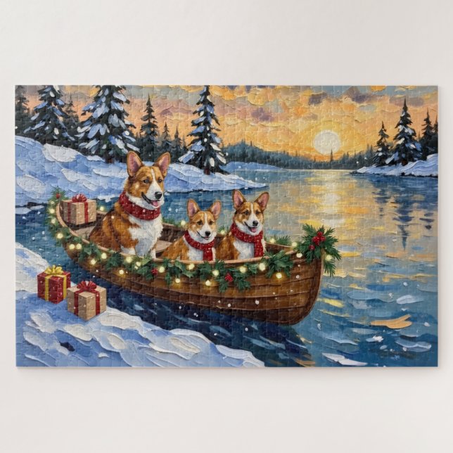 Corgi Christmas Boat Holiday (Horizontal)
