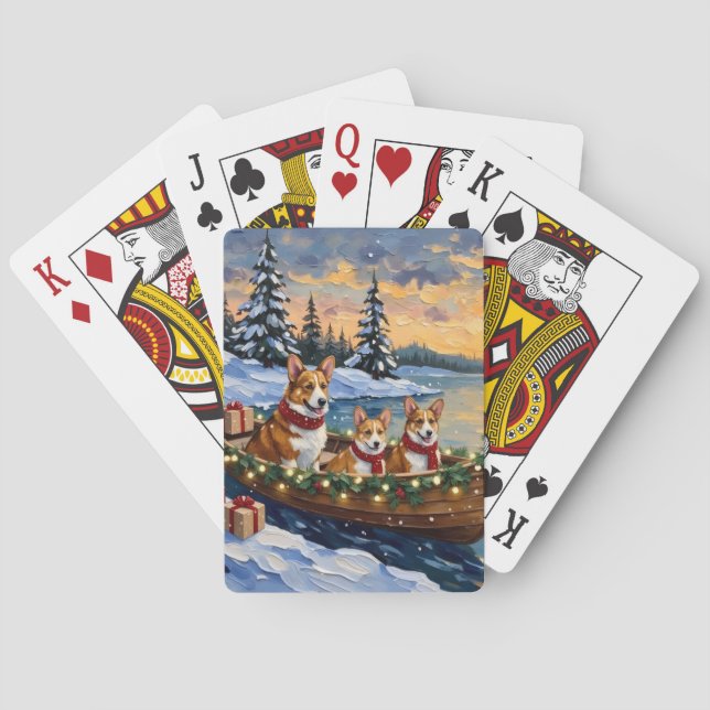 Corgi Christmas Boat Holiday Spielkarten (Rückseite)