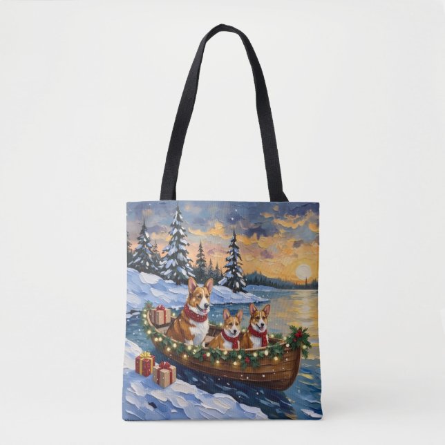 Corgi Christmas Boat Holiday Tasche (Vorderseite)