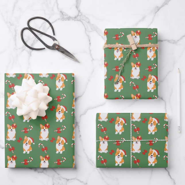 Corgi Christmas Candy Cane Pattern Geschenkpapier Set (Vorderseite)