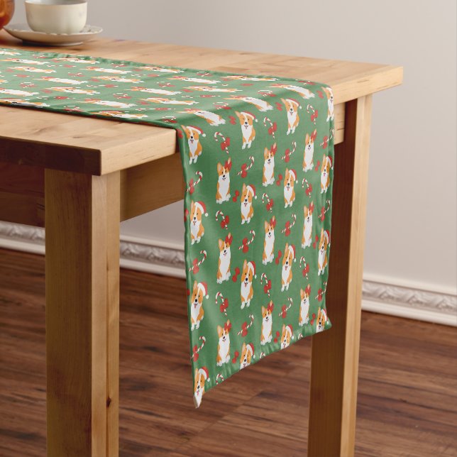 Corgi Christmas Candy Cane Pattern Kurzer Tischläufer (Beispiel)