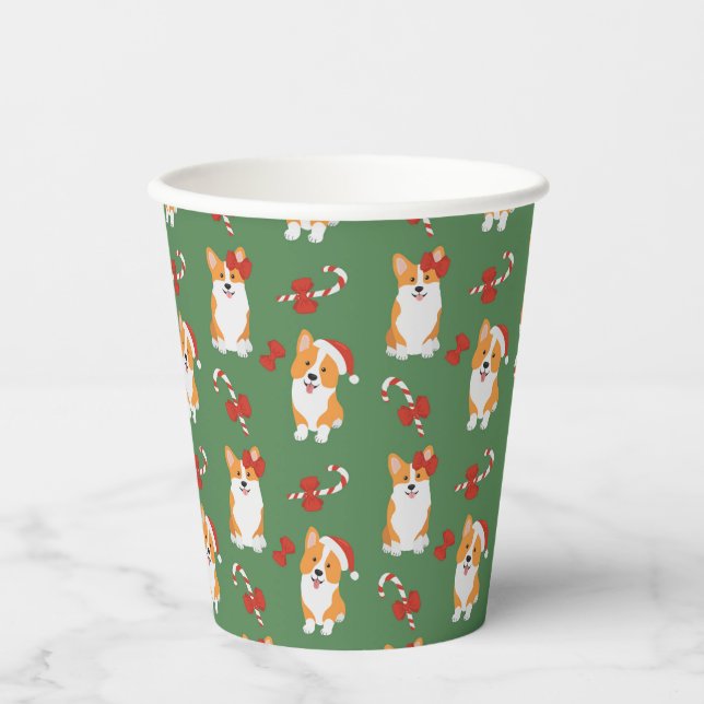 Corgi Christmas Candy Cane Pattern Pappbecher (Vorderseite)
