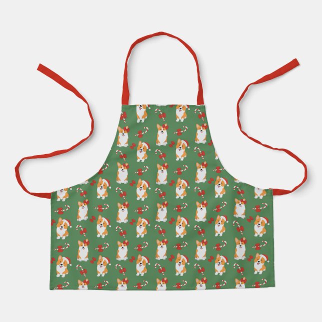 Corgi Christmas Candy Cane Pattern Schürze (Vorderseite)