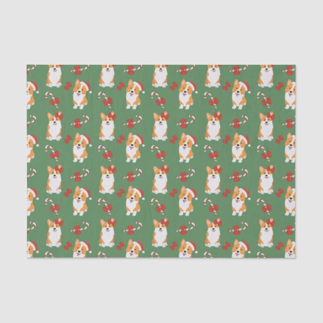Corgi Christmas Candy Cane Pattern Seidenpapier (Vorderseite)