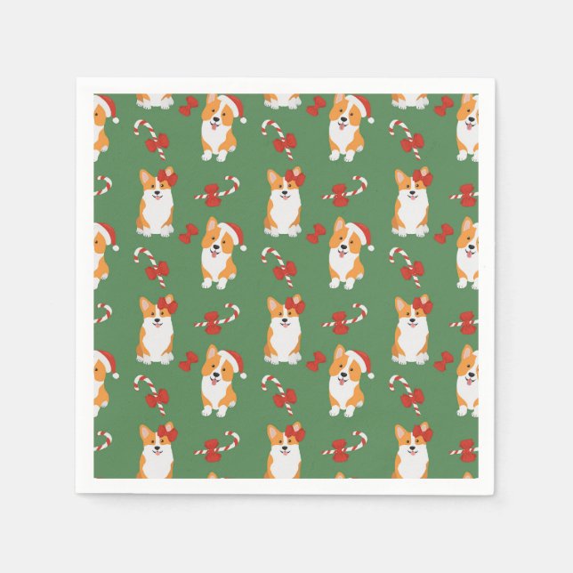 Corgi Christmas Candy Cane Pattern Serviette (Vorderseite)