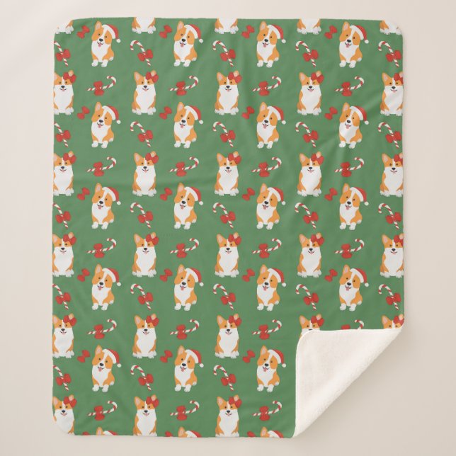 Corgi Christmas Candy Cane Pattern Sherpadecke (Vorderseite)