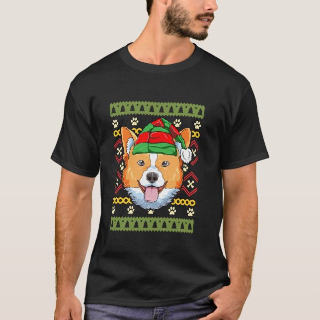 Corgi Christmas Elf Funny Ugly Xmas design Dog Elf T-Shirt (Vorderseite)