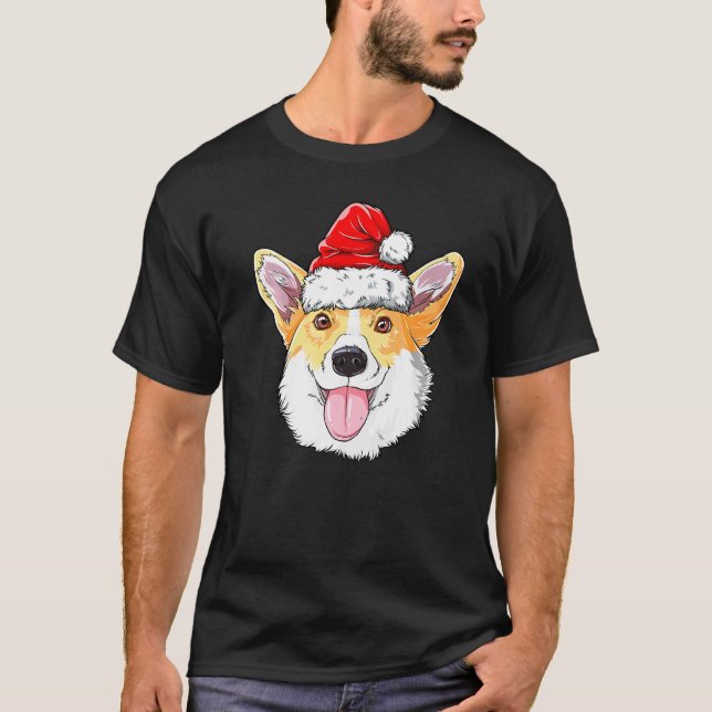 Corgi Christmas Hund Weihnachtsmannmütze Xmas Jung T-Shirt (Vorderseite)