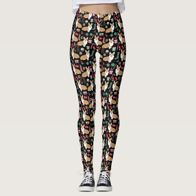 Corgi Christmas Leggings - noir (Devant)
