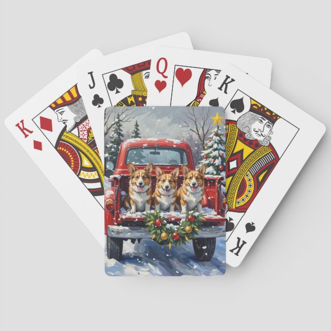 Corgi Christmas Red Truck Holiday Spielkarten (Rückseite)