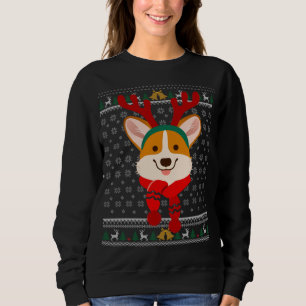 Corgi Christmas Reindeer Ugly Sweater Scarf Holida Sweatshirt