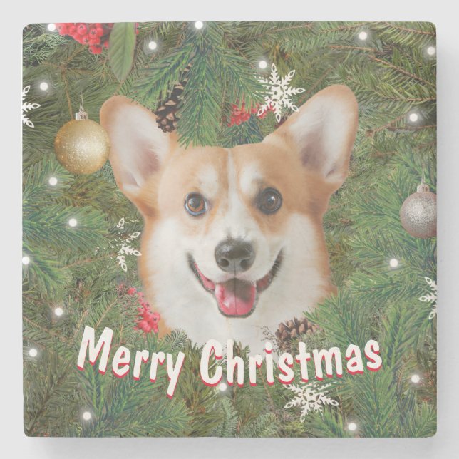 Corgi Christmas Steinuntersetzer (Vorderseite)