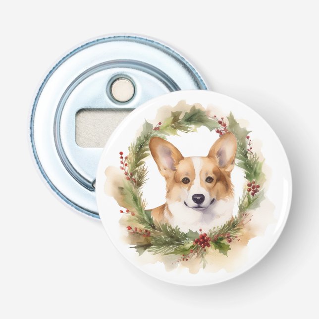 Corgi Christmas Wreath Festivals Flaschenöffner (Vorderseite)