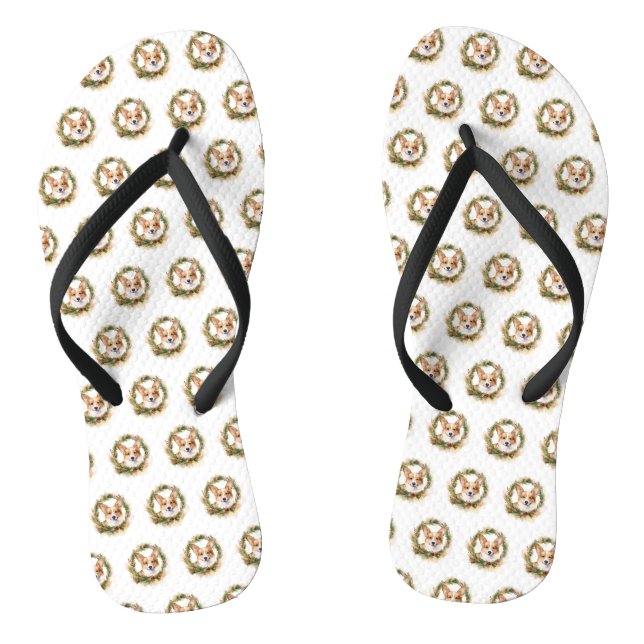 Corgi Christmas Wreath Festivals Flip Flops (Fußbett)