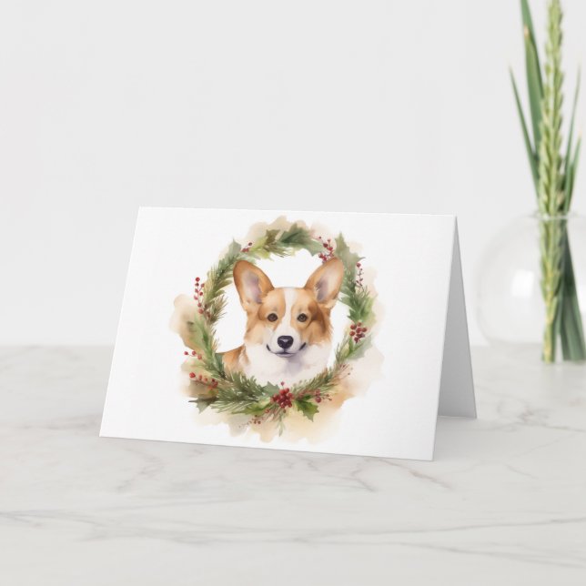 Corgi Christmas Wreath Festivals Karte (Vorderseite)
