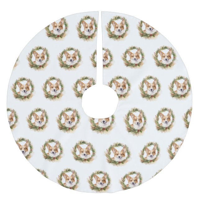 Corgi Christmas Wreath Festivals Polyester Weihnachtsbaumdecke (Vorderseite)