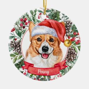 Corgi Custom Dog Weihnachtsmannmütze Weihnachtssch Keramik Ornament