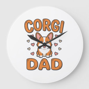 Corgi Dad Vintage Gravur Hundeliebhaber-Shirt_1 Große Wanduhr