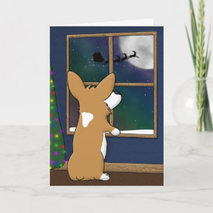 Corgi de Noël à la carte de Noël de fenêtre