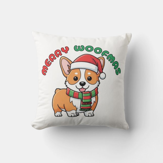 Corgi de Noël Coussin : Joyeux Woofmas (Recto)