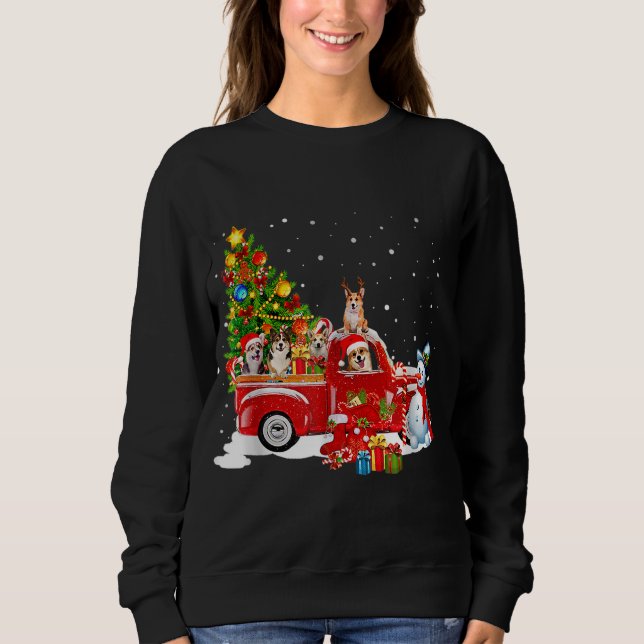 Corgi Dog auf Red Truck Weihnachten Pajama Funny X Sweatshirt (Vorderseite)
