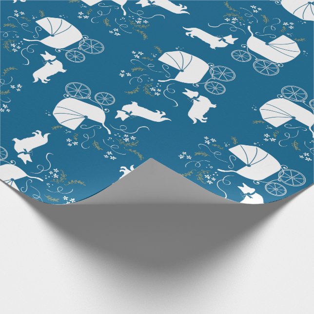 Corgi Dog Baby Shower Welsh Blue Boy Geschenkpapier (Ecke)
