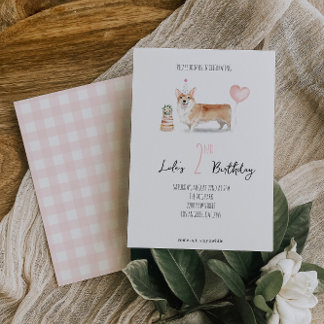 Corgi Dog Birthday Einladung - Mädchen