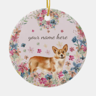 Corgi Dog Blume Keramik Ornament