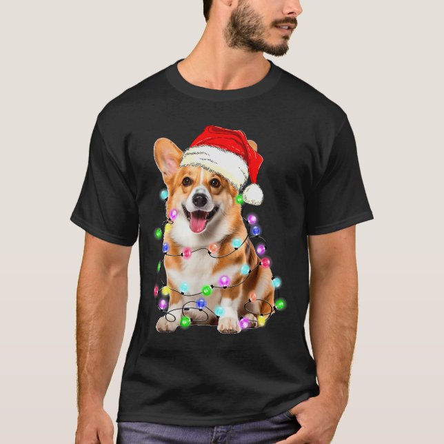 Corgi Dog Christmas Lights Pajama Funny  T-Shirt (Vorderseite)
