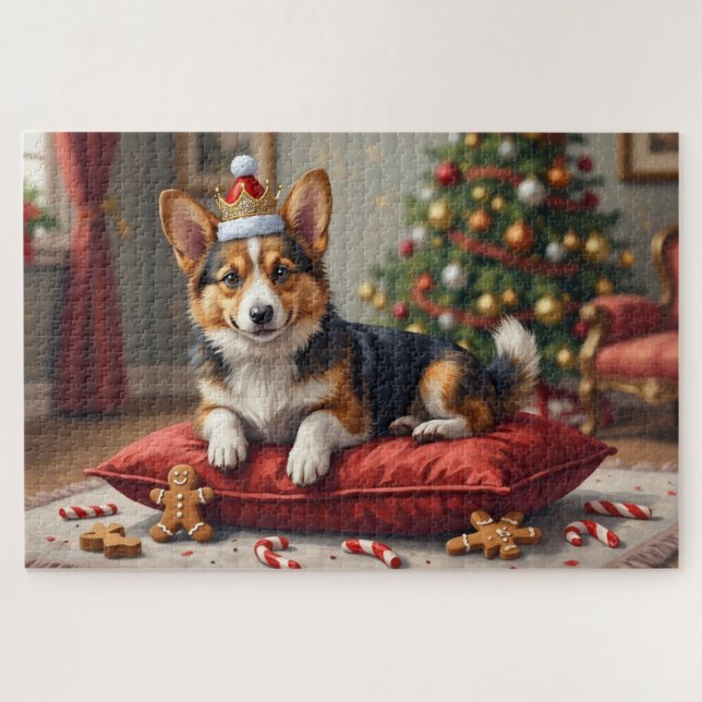 Corgi Dog Christmas Loaf with Santa Crown Art (Horizontal)