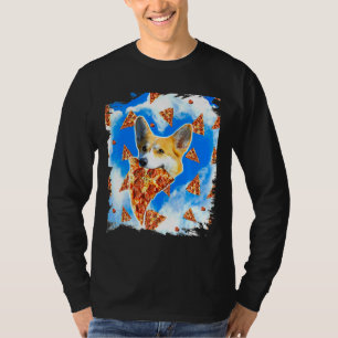 Corgi Dog Eating Pizza Love Heart Clouds T-Shirt